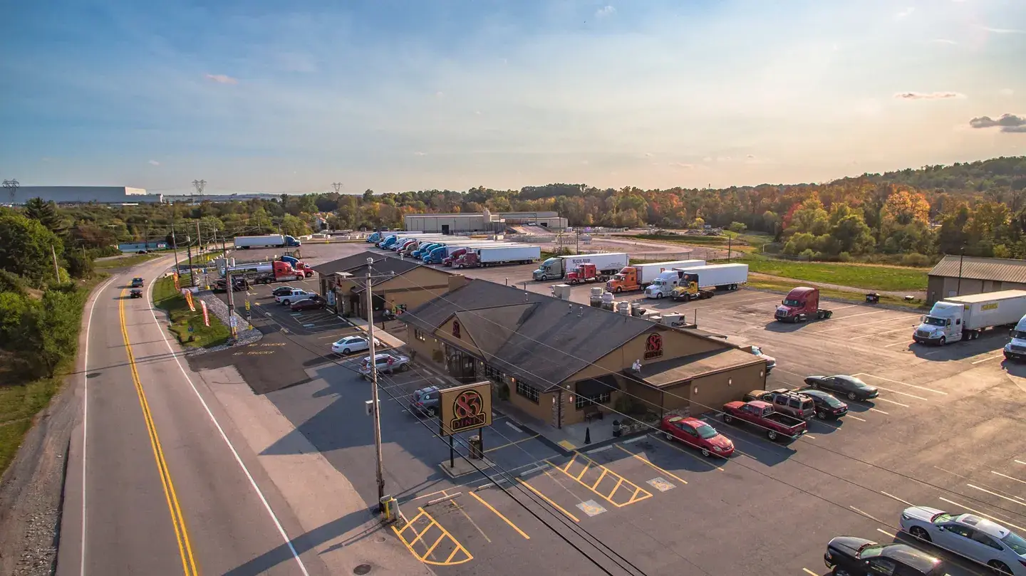 Aerial view of 83 Diner and the surrounding travel plaza